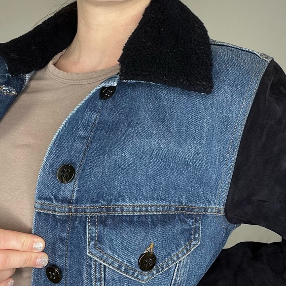 Victoria Beckham Sherpa Color jean jacket suede leather black sleeves 8 - Picture 8 of 12